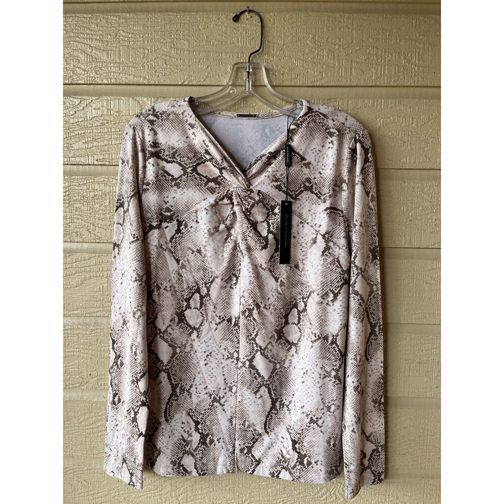 Elie Tahari womens Snakeskin Print Twist Knot V Neck Knit Top size Medium $110
